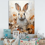 Bunny S Curious Foliage Charm - Beige Rabbit Wall Art