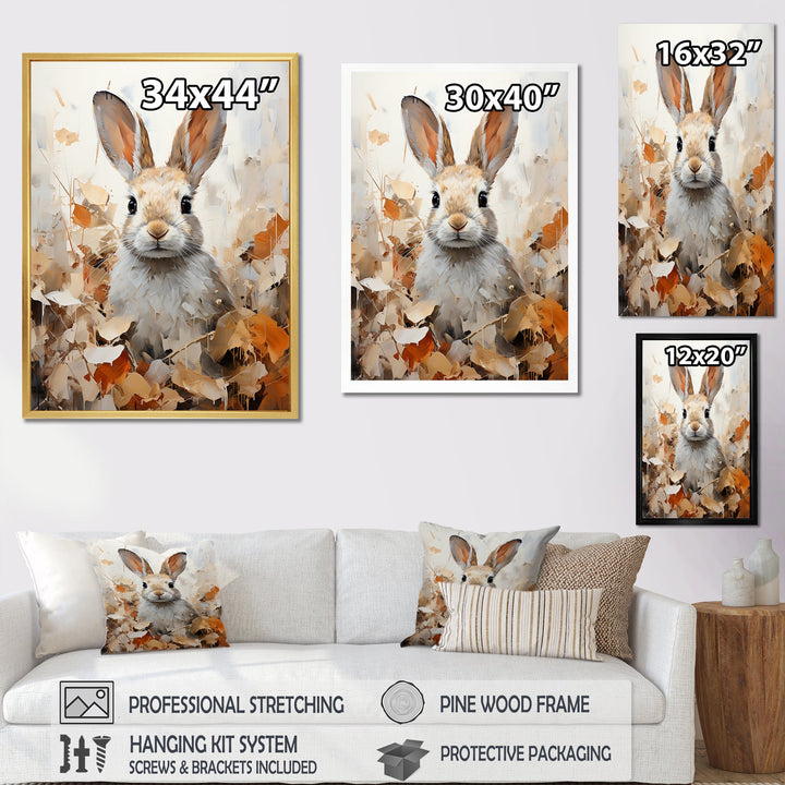 Bunny S Curious Foliage Charm - Beige Rabbit Wall Art