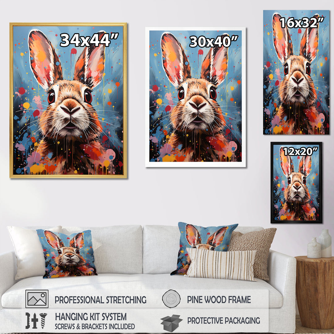 Pop Art Portrayal Of A Rabbit Hues - Rabbit Framed Canvas Art