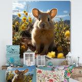 Curious Rabbit In Sunny Yellow Flower Field - Rabbit Canvas Wall Art
