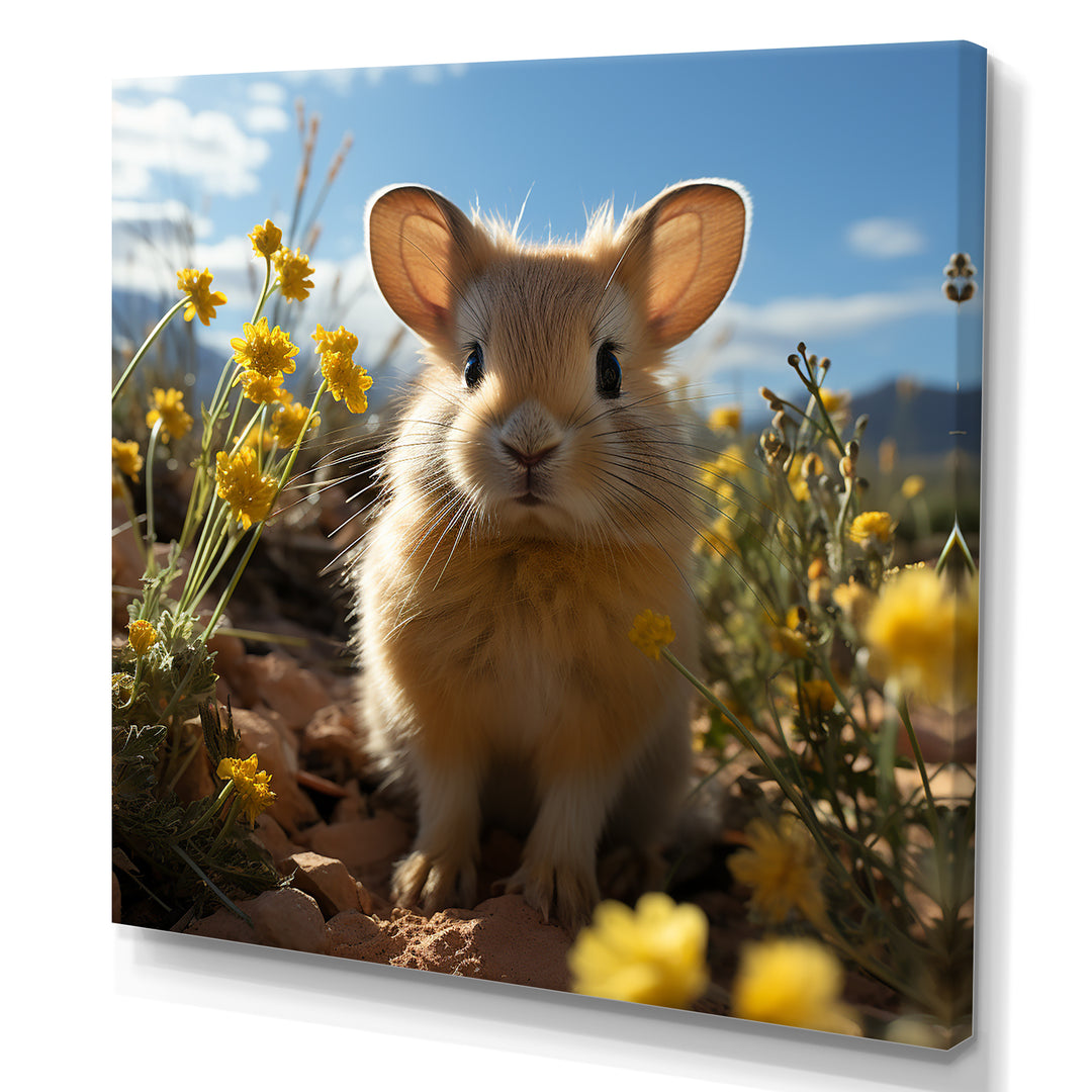 Curious Rabbit In Sunny Yellow Flower Field - Rabbit Canvas Wall Art