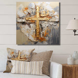 Gold Religious Minimalism Cross - Spiritual Canvas Wall Art