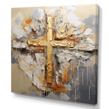 Gold Religious Minimalism Cross - Spiritual Canvas Wall Art