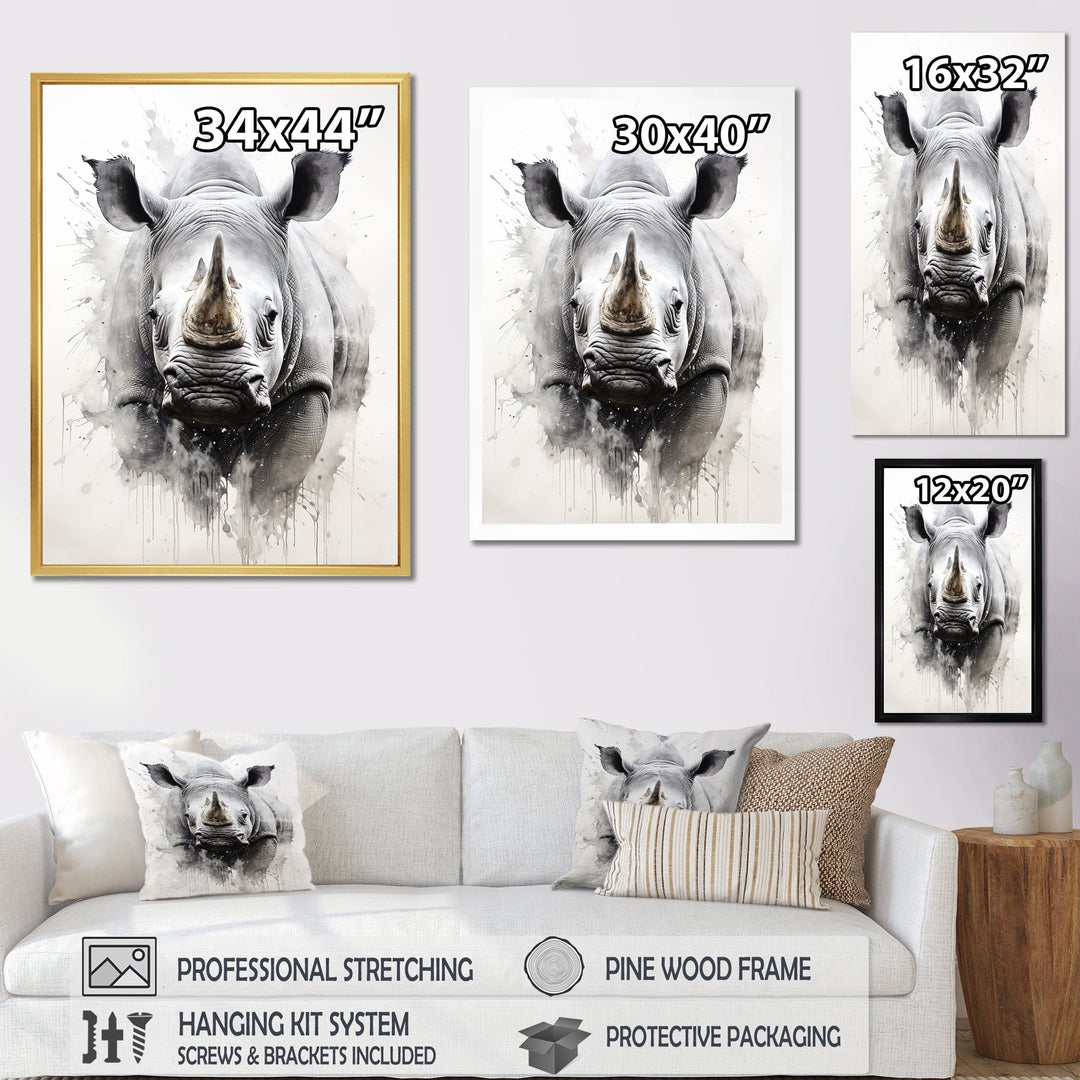 Mighty Stampede Rhinoceros - Rhinoceros Large Canvas Wall Art