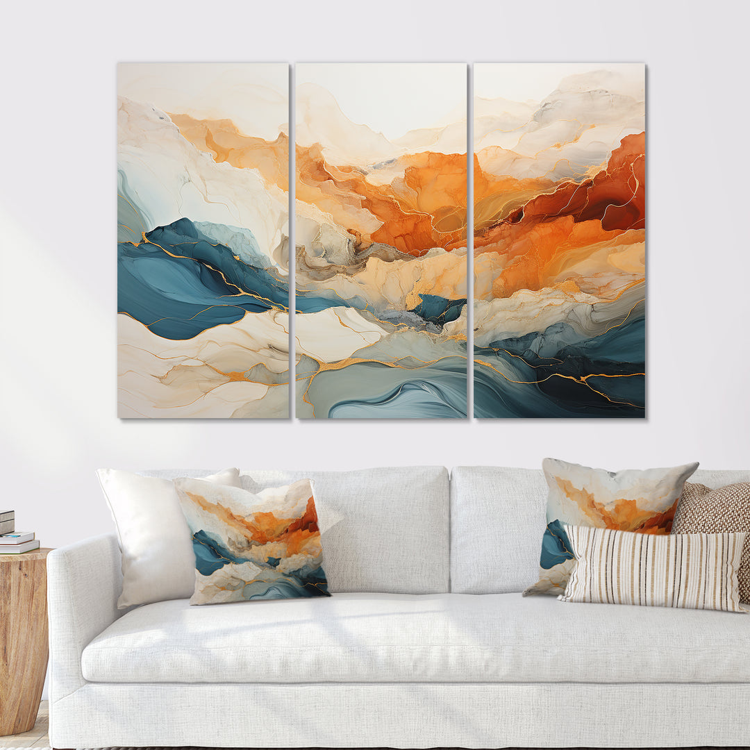 Abstract Orange And Blue River Ink - Multi-Panels