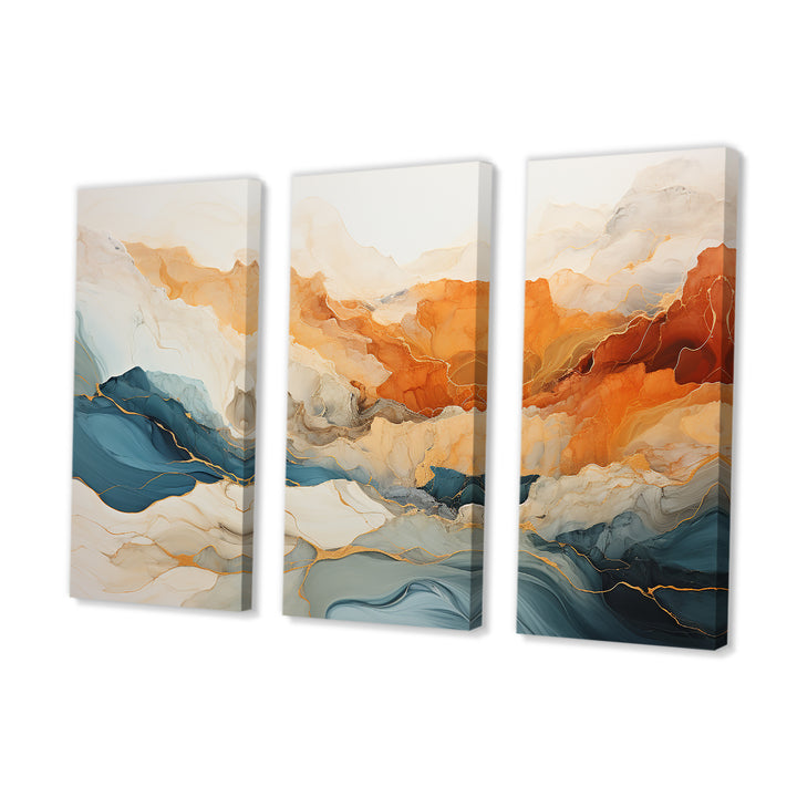 Abstract Orange And Blue River Ink - Multi-Panels