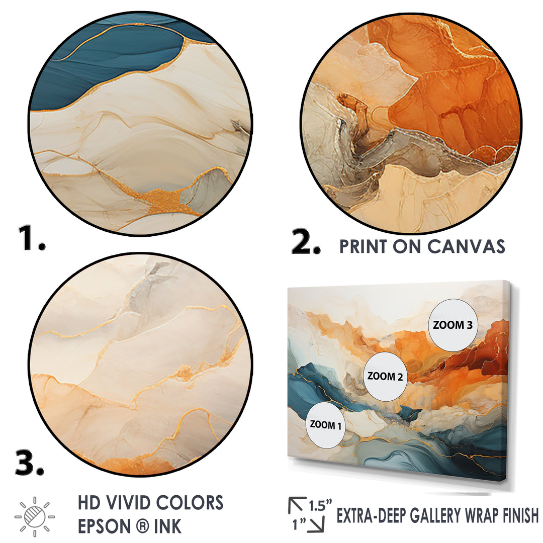 Abstract Orange And Blue River Ink - Multi-Panels