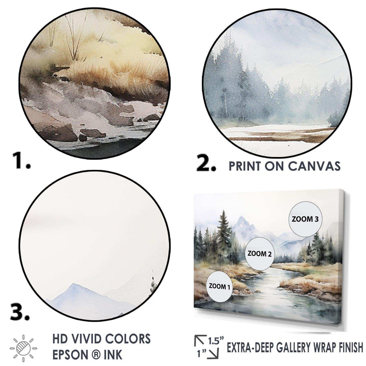 River Mountain In Minimal Canada II - Landscapes Canvas Wall Art
