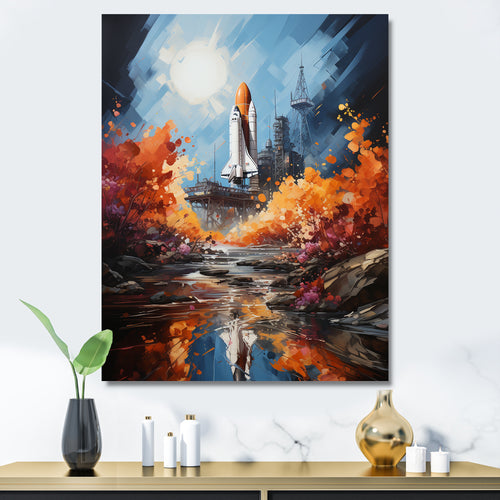 Impressionist Cosmic Rocket Ship Voyage - Rocketship Canvas Wall Art