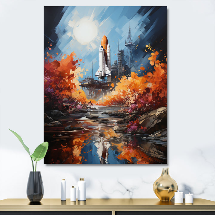 Impressionist Cosmic Rocket Ship Voyage - Rocketship Canvas Wall Art