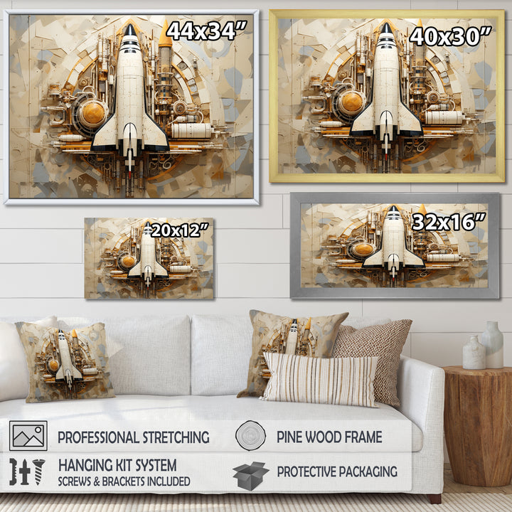 Vintage Cosmic Space Shuttle Voyage - Rocketship Canvas Wall Art