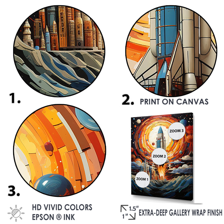 Moon Space Shuttle Blaze - Rocketship Canvas Wall Art