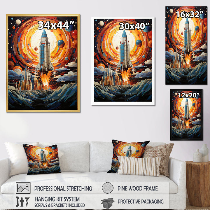 Moon Space Shuttle Blaze - Rocketship Canvas Wall Art