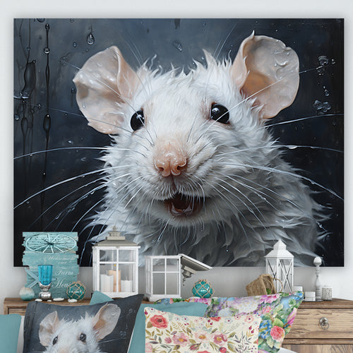 White Squeaky Rodent Painting - Rodent Canvas Wall Art