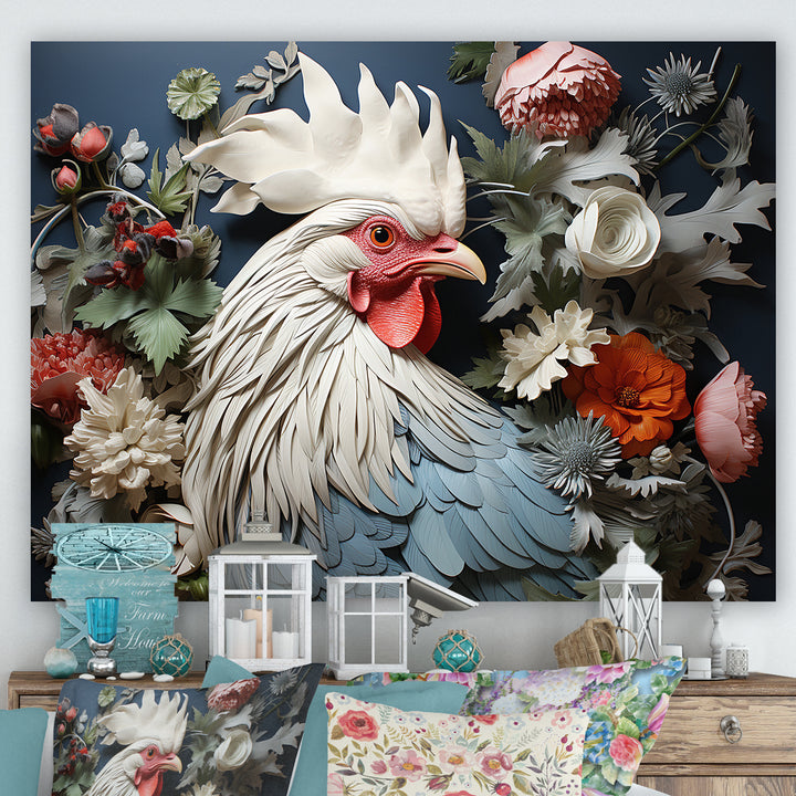 Loyal Flower Rooster Portrait - Rooster Wall Art Prints