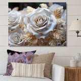 White And Gold Rose Passion - Floral Canvas Wall Art