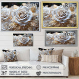 White And Gold Rose Passion - Floral Canvas Wall Art