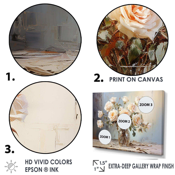 Roses Farmhouse Still Life - Floral Canvas Wall Art