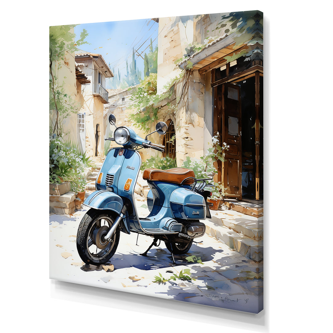 Blue Urban Scooter Vibes - Scooter Canvas Wall Art