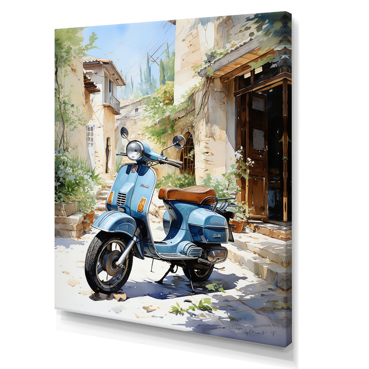 Blue Urban Scooter Vibes - Scooter Canvas Wall Art
