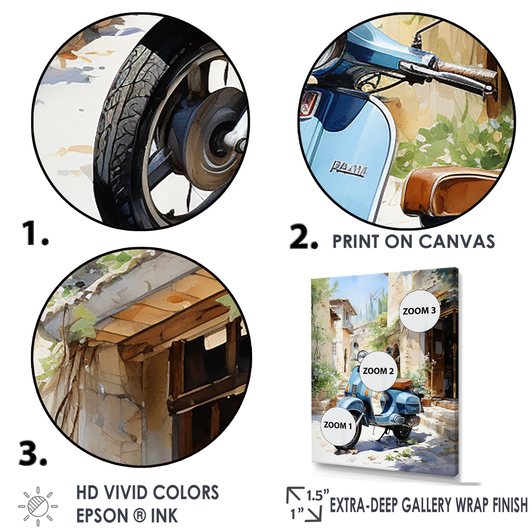 Blue Urban Scooter Vibes - Scooter Canvas Wall Art
