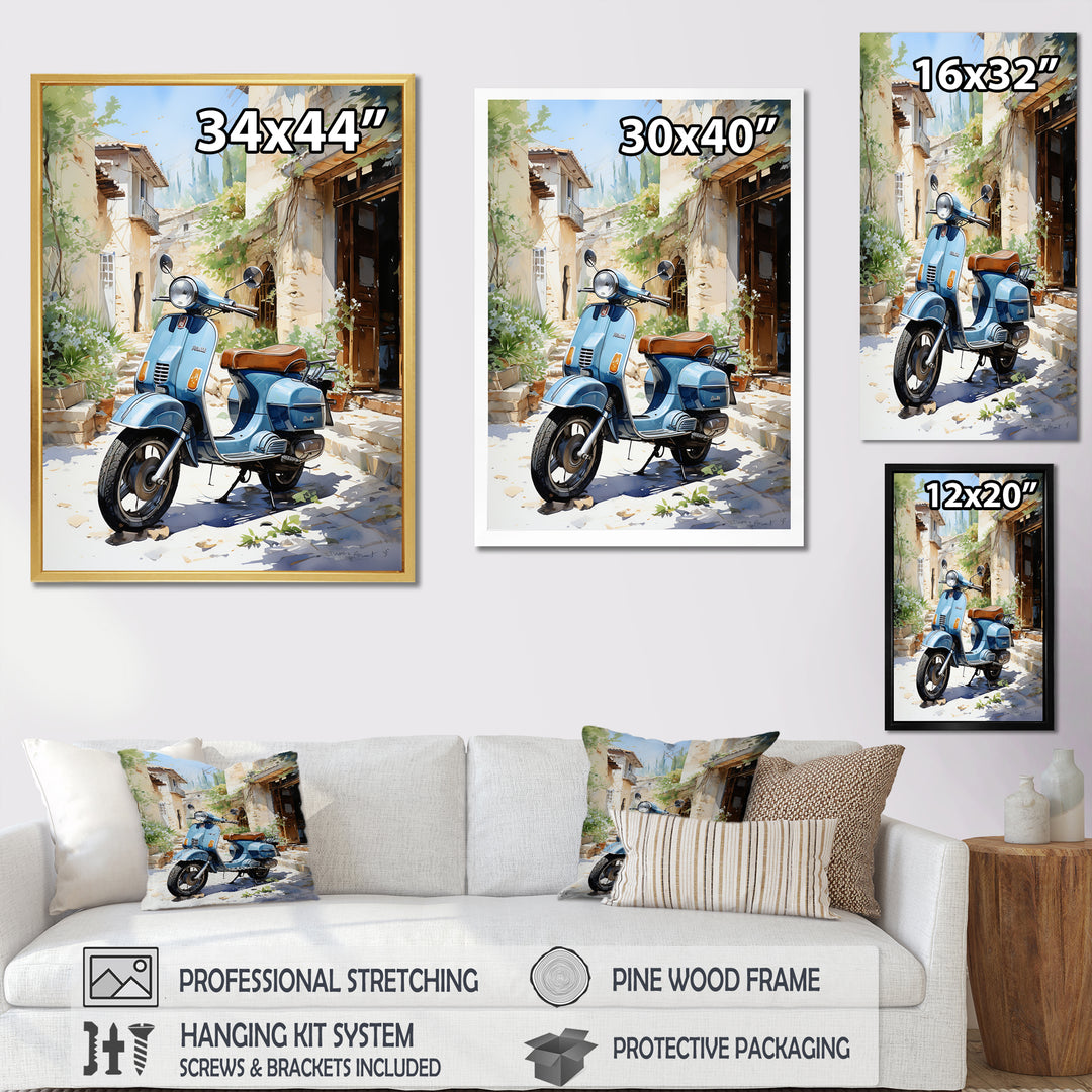 Blue Urban Scooter Vibes - Scooter Canvas Wall Art