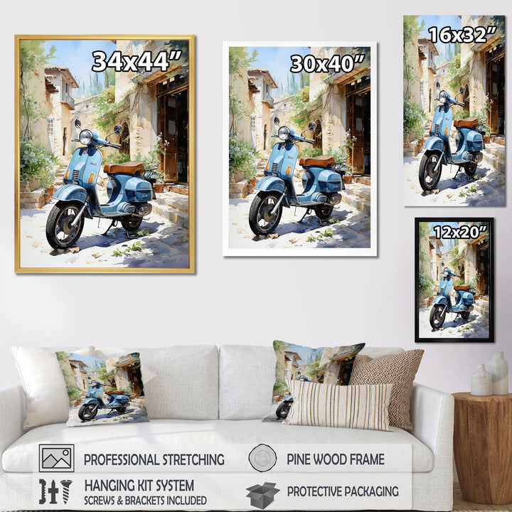 Blue Urban Scooter Vibes - Scooter Canvas Wall Art