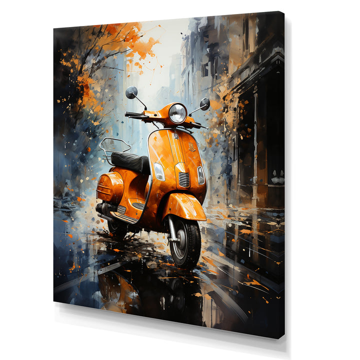 Orange Urban Scooter Vibes - Scooter Canvas Wall Art