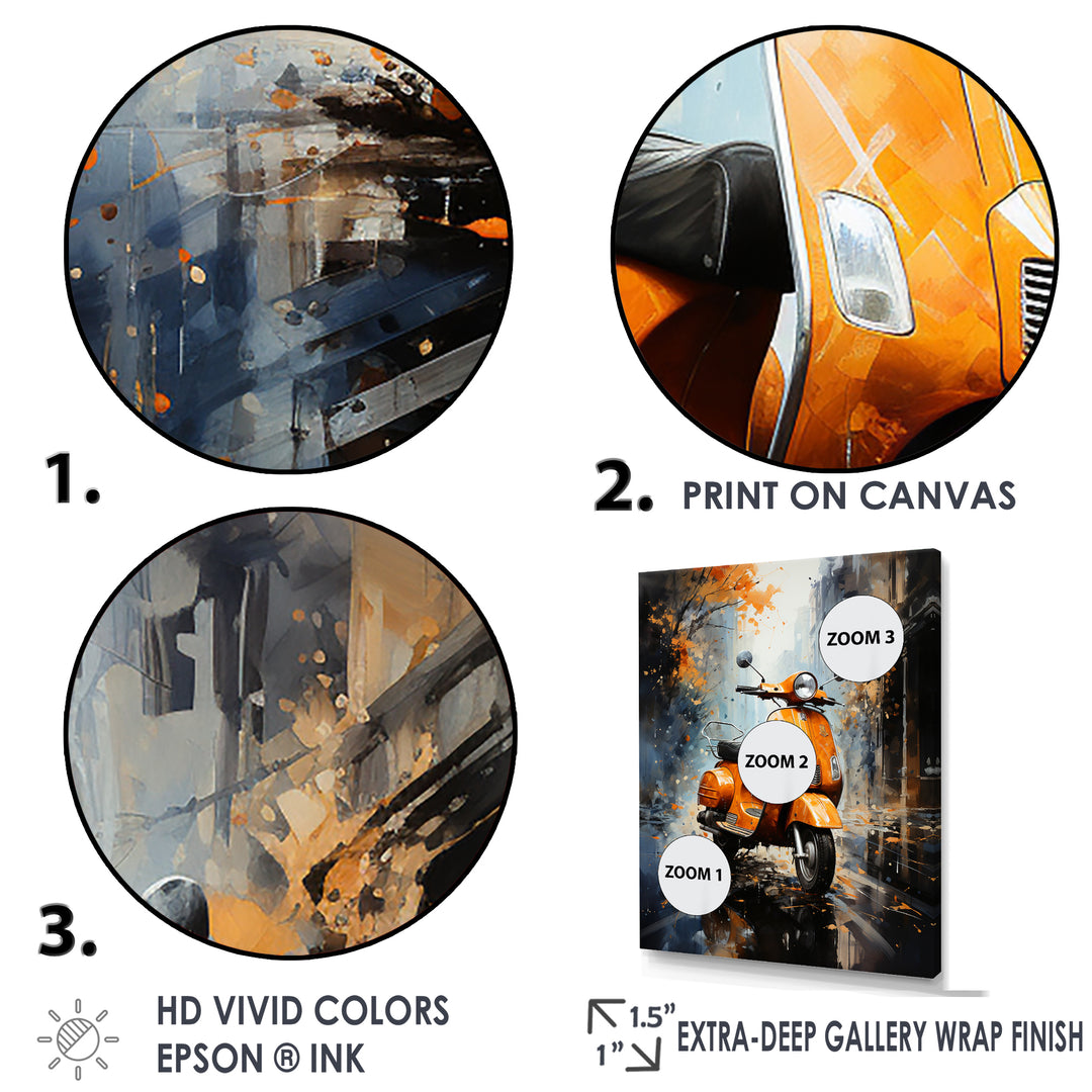 Orange Urban Scooter Vibes - Scooter Canvas Wall Art
