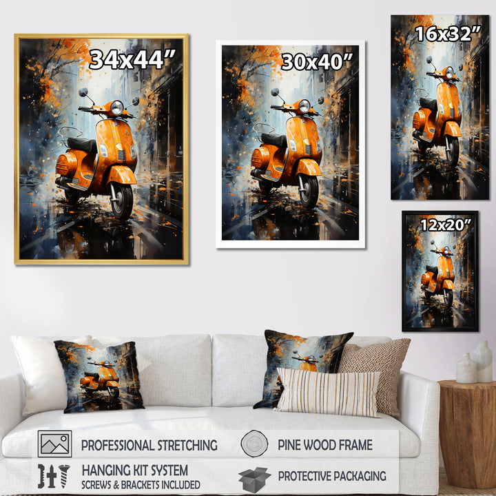 Orange Urban Scooter Vibes - Scooter Canvas Wall Art