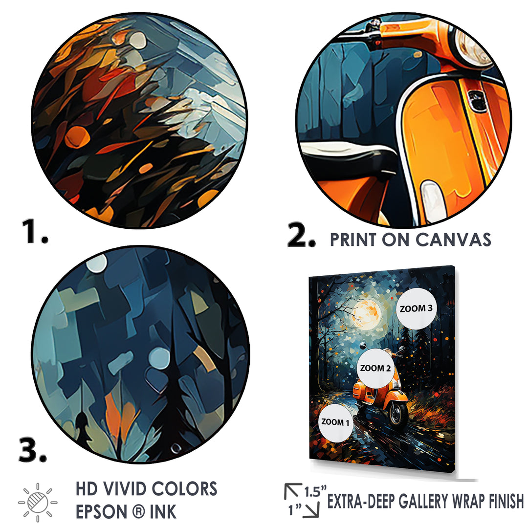 Night Streets And Scooters - Scooter Canvas Wall Art