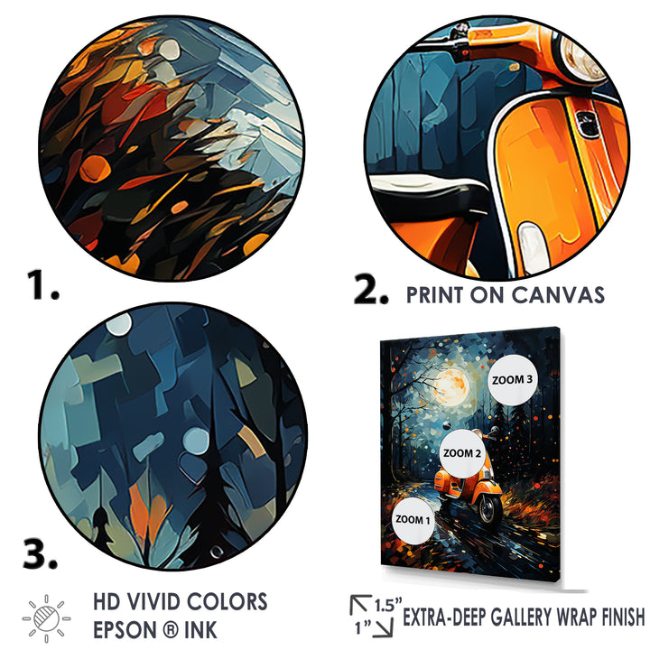 Night Streets And Scooters - Scooter Canvas Wall Art