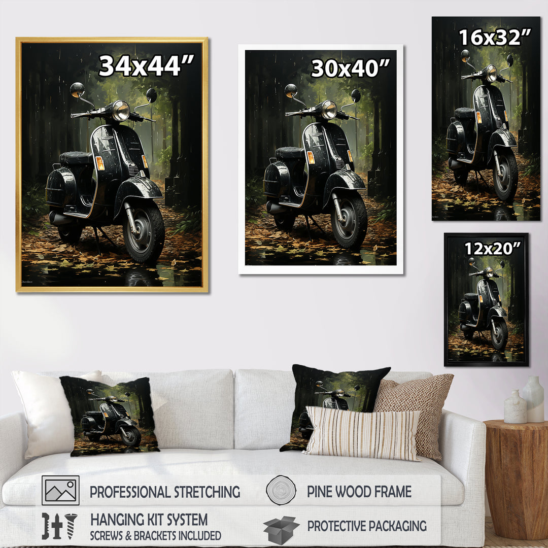 Forest Path And Scooters - Scooter Canvas Wall Art