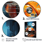 Beetle Car In The Cityscape - Car Vintage Canvas Wall Art