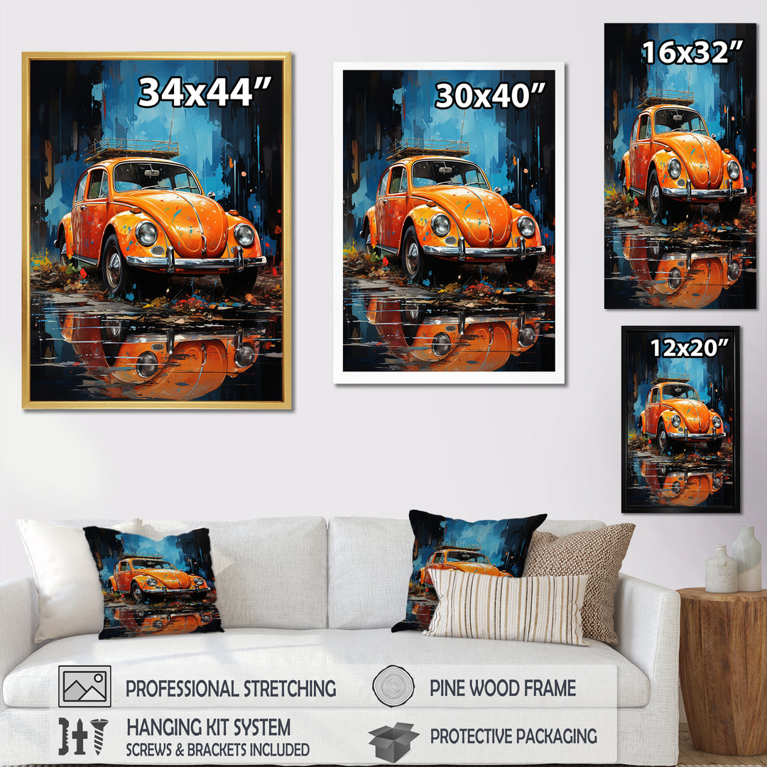 Beetle Car In The Cityscape - Car Vintage Canvas Wall Art