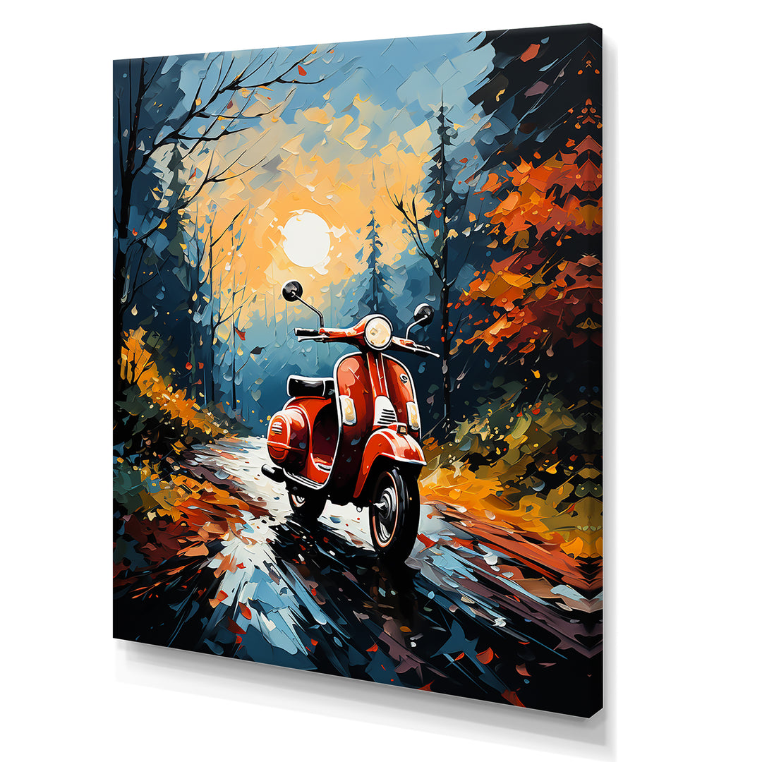 Riding Scooter In The Country Autumn - Scooter Canvas Wall Art
