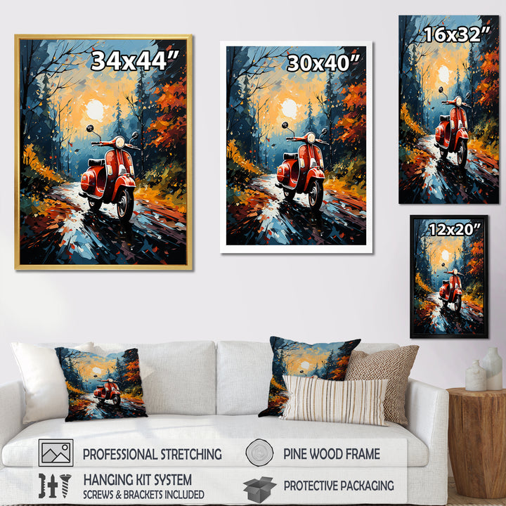 Riding Scooter In The Country Autumn - Scooter Canvas Wall Art