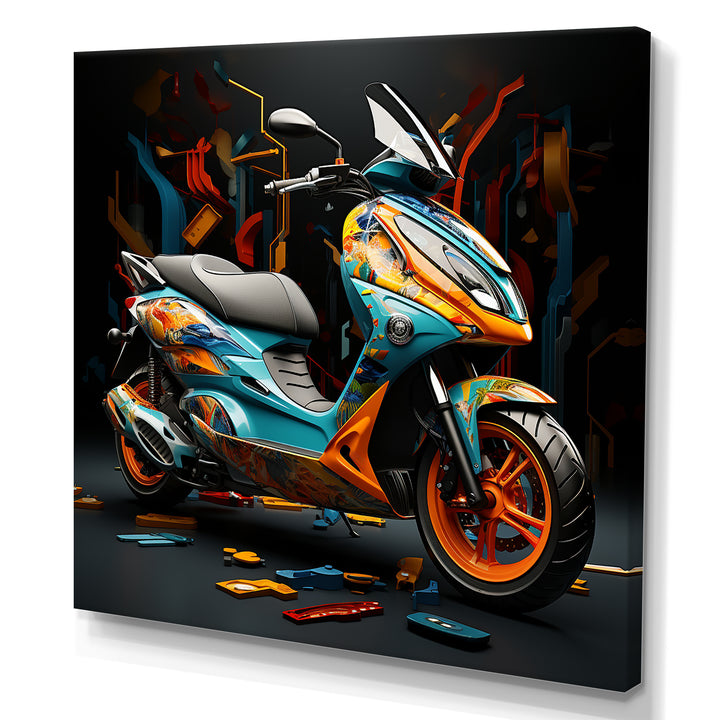 Geometric Scooter Journey - Scooter Canvas Wall Art