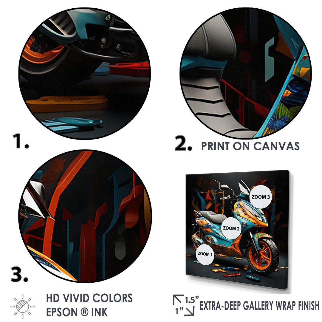 Geometric Scooter Journey - Scooter Canvas Wall Art
