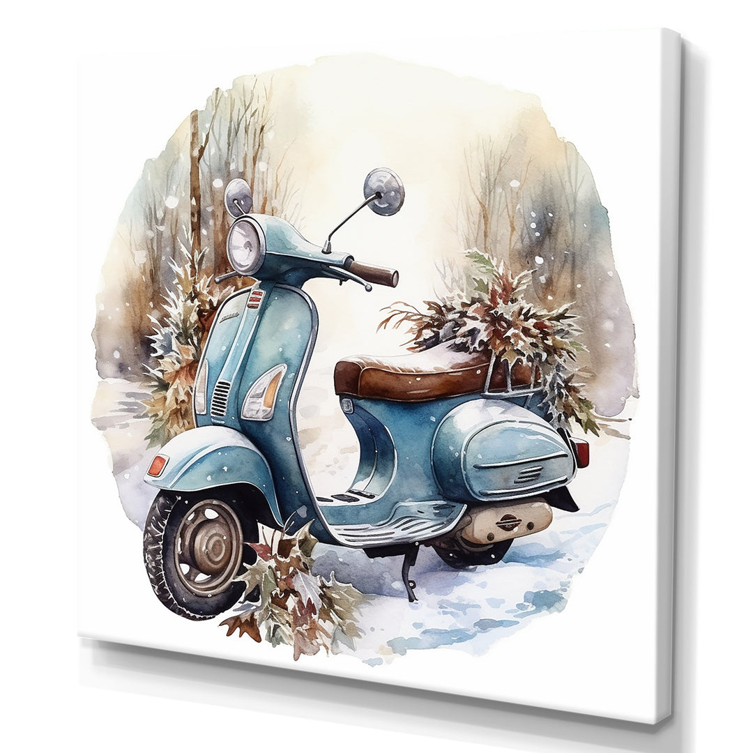 Scooter Charm In Winter - Scooter Canvas Wall Art