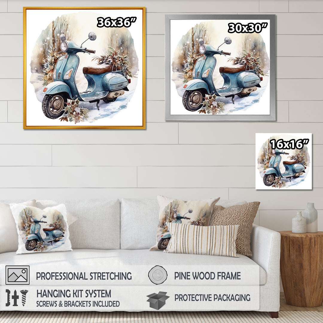 Scooter Charm In Winter - Scooter Canvas Wall Art