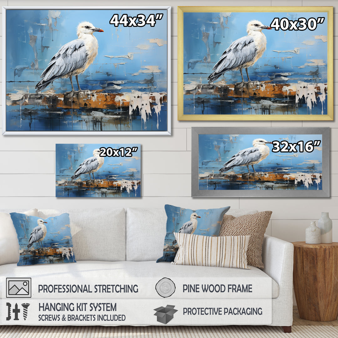 White And Blue Seagull Tranquility - White Seagull Wall Art