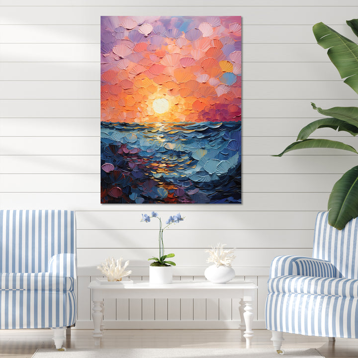 Coastal Harmony Dreamscape Sunset - Seashell Canvas Wall Art