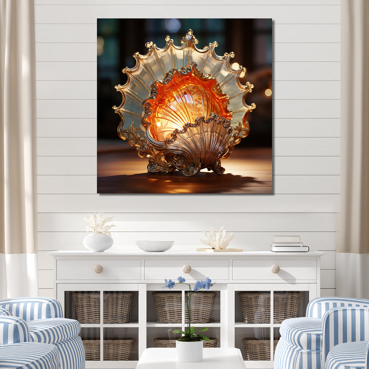 Magical Golden Seashell Relics - Beige Seashell Wall Art