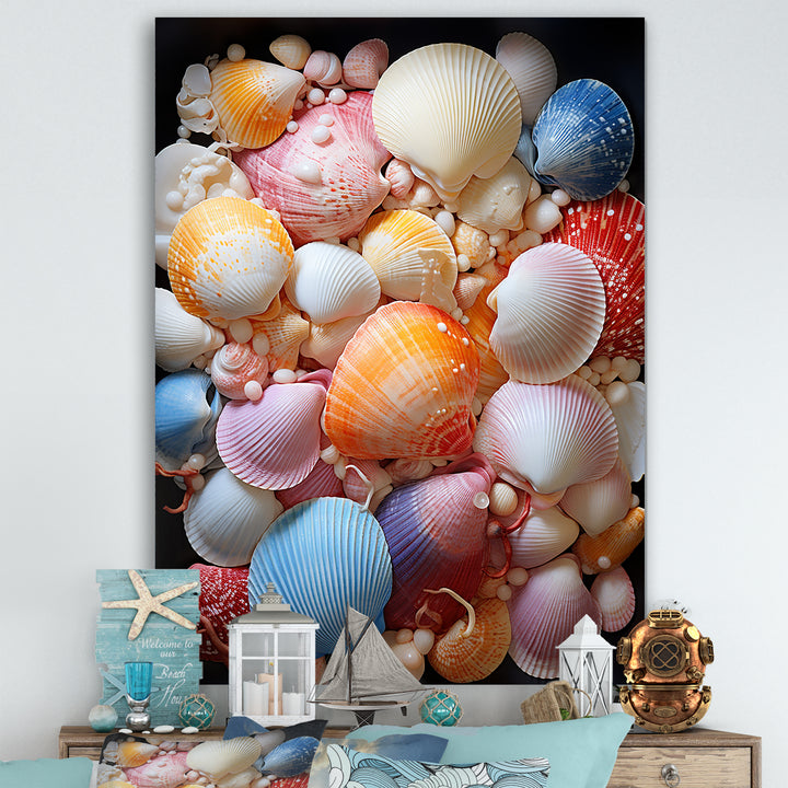 Seashells On Dreamy Tide - Seashell Framed Canvas Art