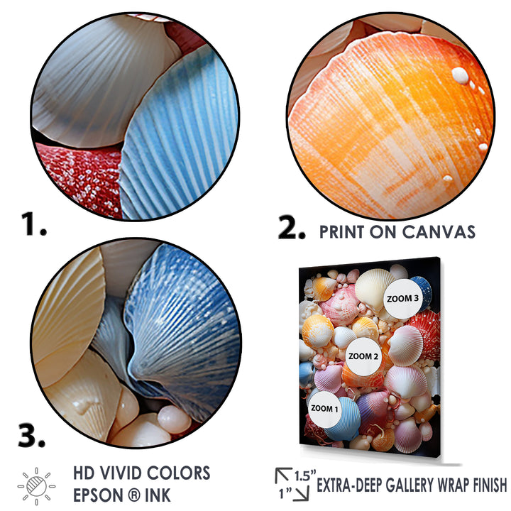 Seashells On Dreamy Tide - Seashell Framed Canvas Art