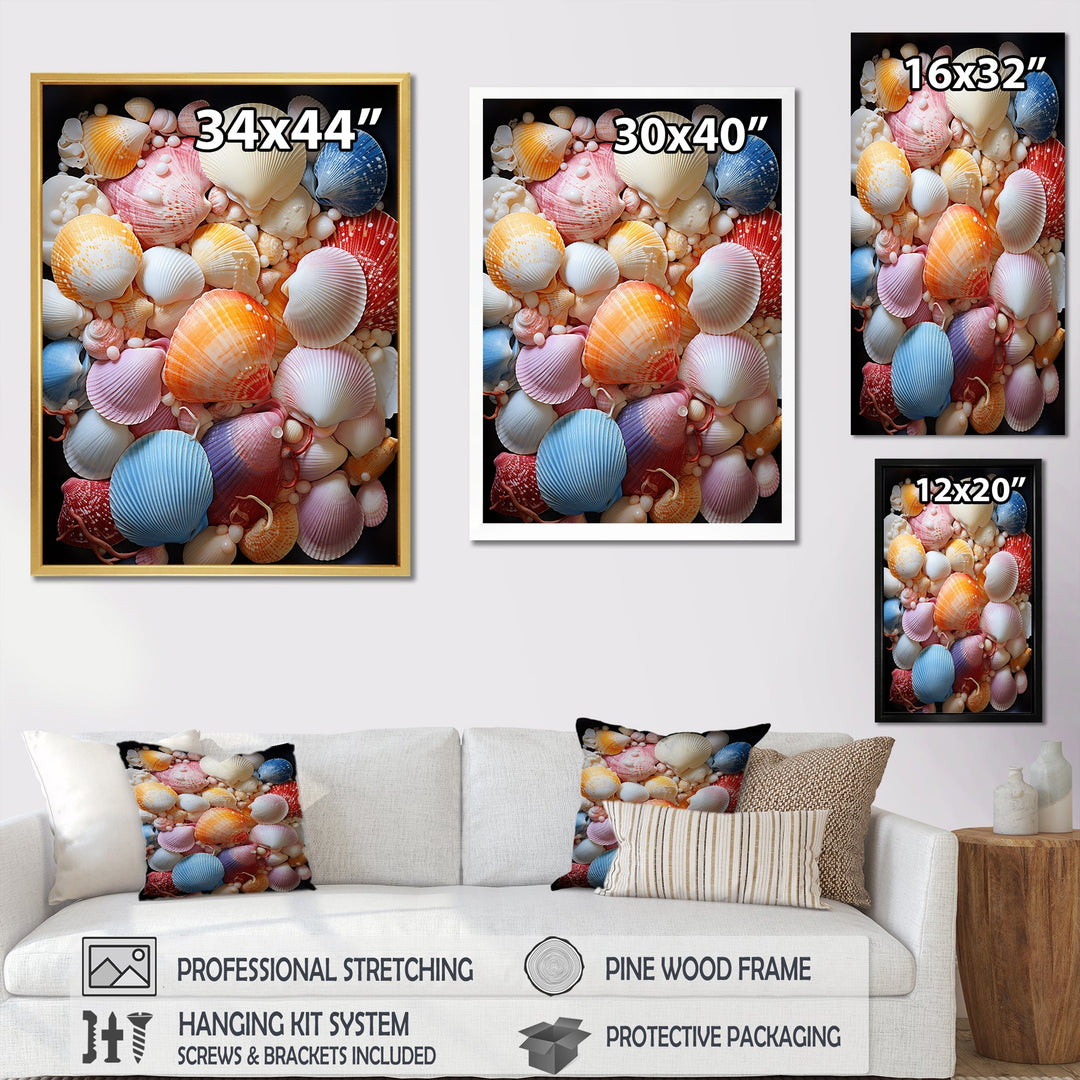 Seashells On Dreamy Tide - Seashell Framed Canvas Art