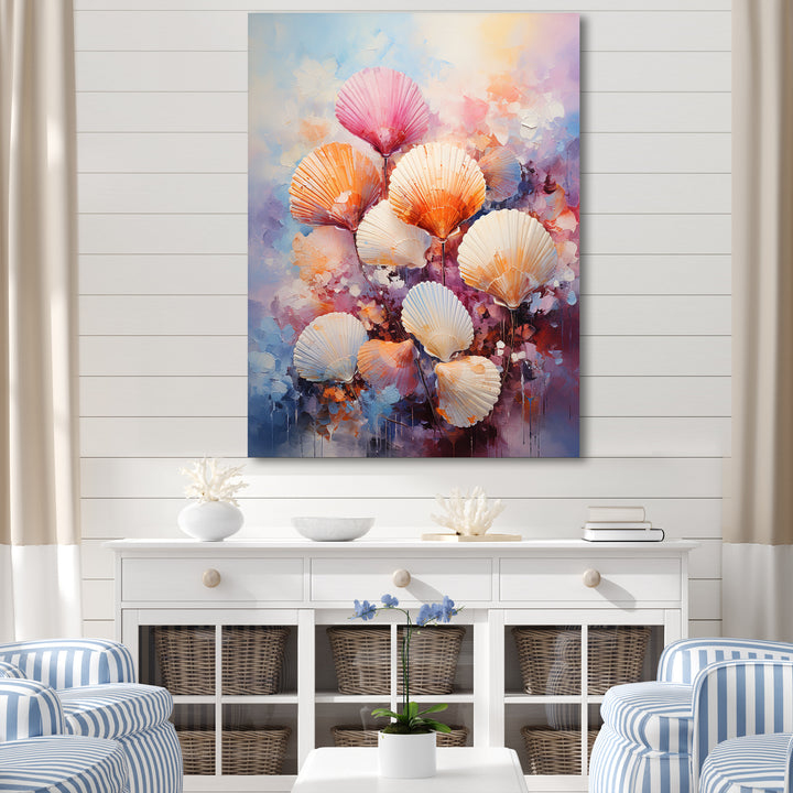 Multicolor Seashells Coastal Collage - Seashell Large Canvas Wall Art
