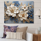 Beige And Blue Seasonal Flowers Composition - Floral Canvas Wall Art