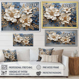 Beige And Blue Seasonal Flowers Composition - Floral Canvas Wall Art